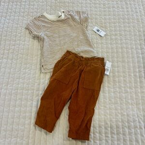 Old Navy Rust Corduroy Pants with Striped Top NEW 6-12 month